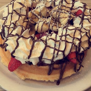 Stacks Pancake House - buttermilk waffle with Nutella, strawberries, bananas added! delicious!! - Breakfast & Brunch Near Me - Irvine, California