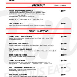 Tiny's Famous Eats - All Day Menu- Breakfast, Lunch and Beyond