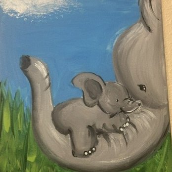 Art & Fun Studio - Mama and baby elephants. My daughter's painting. - Art Classes Near Me