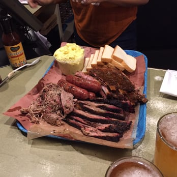 Franklin Barbecue - Our meal: 1.8 lbs of ribs, 1 lb of brisket (fatty & lean), 1/2 lb of pulled pork and 1/2 lb of sausage with a side of potato salad - Barbeque Near Me - Austin, Texas Franklin Barbecue - Our meal: 1.8 lbs of ribs, 1 lb of brisket (fatty & lean), 1/2 lb of pulled pork and 1/2 lb of sausage with a side of potato salad - Barbeque Near Me - Austin, Texas