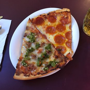 Mannie & Bo's Pizzeria - 2 slices, 1 pepperoni and 1 sausage with green chilies. - Pizza Near Me - Golden, Colorado Mannie & Bo's Pizzeria - 2 slices, 1 pepperoni and 1 sausage with green chilies. - Pizza Near Me - Golden, Colorado