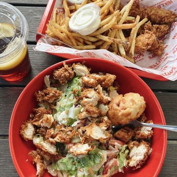 Waldos Chicken and Beer - Chop chop blue salad and chicken tender basket - Chicken Shop Near Me - Miramar Beach, Florida
