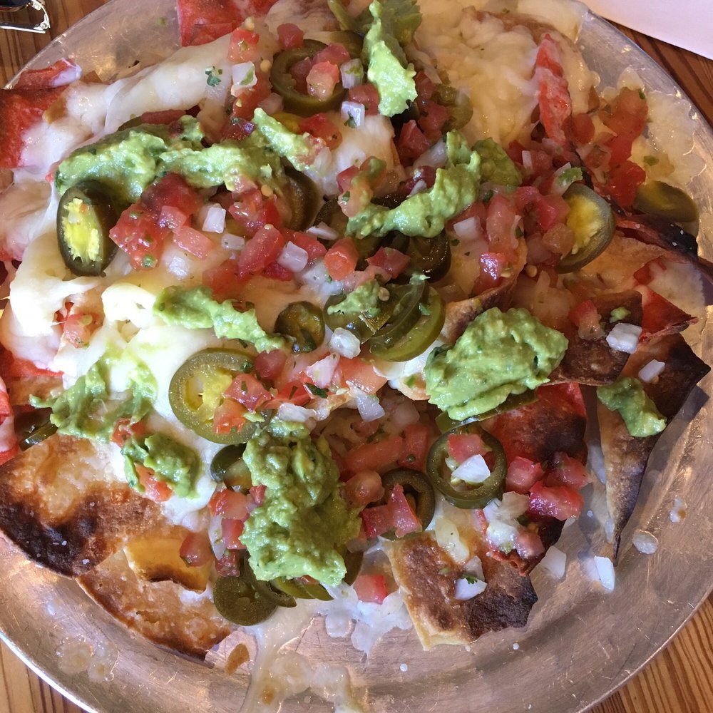 Cappyccino's - Custom made white nachos with jalapeños, pico, guacamole minus chicken and chili beans cause I'm a vegetarian :D - New American Near Me - San Antonio, Texas Cappyccino's - Custom made white nachos with jalapeños, pico, guacamole minus chicken and chili beans cause I'm a vegetarian :D - New American Near Me - San Antonio, Texas