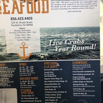John's Seafood - Front page of menu - Seafood Near Me - Paulsboro, New Jersey