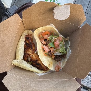 Taco Cantina - Fish puffed taco (left) and carne asada (right) - Mexican Near Me - San Francisco, California