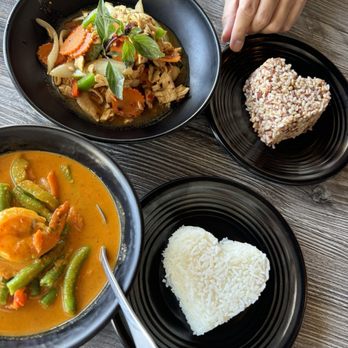Thai Ladle - Stir Fried Chicken Thai Basil Medium Hot Shrimp in Panang Cutry Medium Hot - Thai Near Me - Poway, California Thai Ladle - Stir Fried Chicken Thai Basil Medium Hot Shrimp in Panang Cutry Medium Hot - Thai Near Me - Poway, California