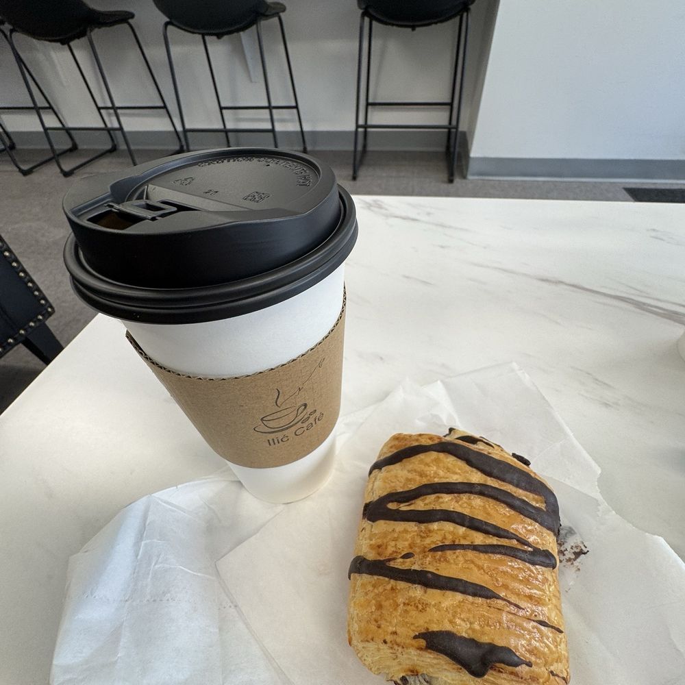 Drip coffee and chocolate croissant Drip coffee and chocolate croissant