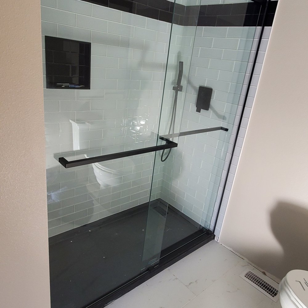 a glass shower a glass shower