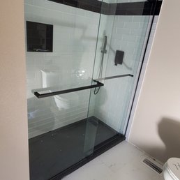 a glass shower a glass shower