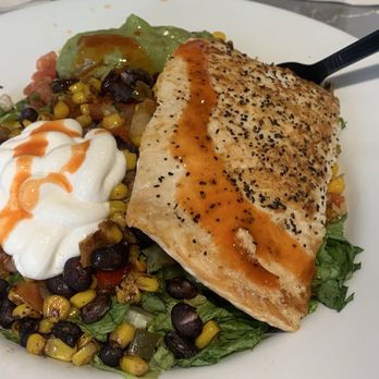 City Pub - Grilled Salmon! I added a bit of hot sauce for a kick! - American Near Me - Orlando, Florida