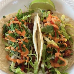 Spicy pork taco & spicy chicken taco.