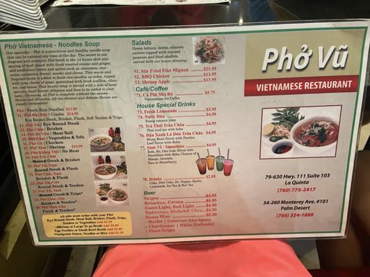 Menu photo 8 Pho Vu Palm Desert, CA