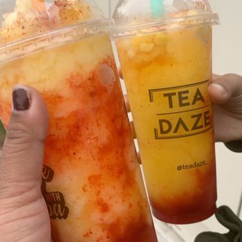 Tea Daze - On the left is Pineapple, Chamoy, and Tajin. On the right is Mango, Chamoy, and Tajin. - Coffee & Tea Near Me - Modesto, California Tea Daze - On the left is Pineapple, Chamoy, and Tajin. On the right is Mango, Chamoy, and Tajin. - Coffee & Tea Near Me - Modesto, California