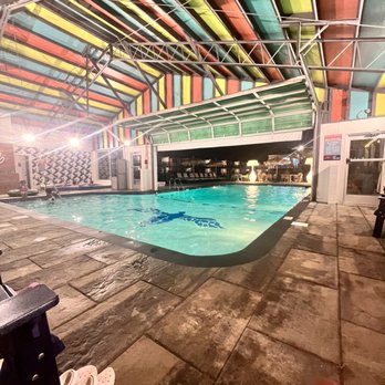Freebird Motor Lodge - Indoor Pool view facing bar. Back towards street - Hotels Near Me - Yarmouth, Massachusetts