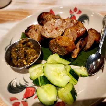 Padaek - Arlington - SAI OUA Spicy herbal pork sausage, charred green chili sauce - Laotian Near Me - Arlington, Virginia Padaek - Arlington - SAI OUA Spicy herbal pork sausage, charred green chili sauce - Laotian Near Me - Arlington, Virginia