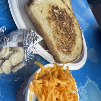 Harbor Fish Cafe - Clam chowder with a heap full of cheddar cheese on top and 2 slices of their awesome sourdough. - Seafood Near Me - Carlsbad, California