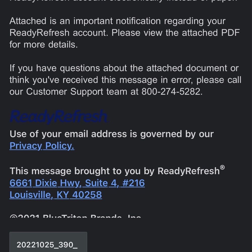 ReadyRefresh - a screenshot of a message sent to a customer - Water Delivery Near Me - Houston, Texas ReadyRefresh - a screenshot of a message sent to a customer - Water Delivery Near Me - Houston, Texas