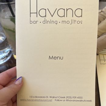 Havana - Front of menu - Cuban Near Me - Walnut Creek, California