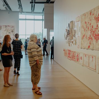 Esker Foundation - Visitors view the exhibitions by Anna Torma and Vanessa Brown at Esker Foundation. Photo by: Allison Seto. - Art Galleries Near Me - Calgary, Alberta