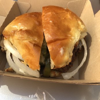 Huda - Brisket sandwich with really good onion, pickles, sauce and meat. - Sandwiches Near Me - Philadelphia, Pennsylvania