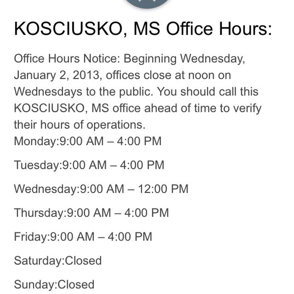 Social Security - Hours - Public Services & Government Near Me - Kosciusko, Mississippi Social Security - Hours - Public Services & Government Near Me - Kosciusko, Mississippi