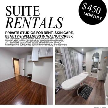 Skinsations - Private Studios for Beauty, Health , Wellness. 
SKINSATIONS has available Skin Care, Beauty and Wellness Studios for rent in Walnut Creek. - Massage Near Me - Walnut Creek, California