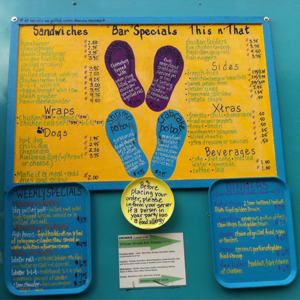 Williamsburg Snack Bar - The menu. - Sandwiches Near Me - Haydenville, Massachusetts