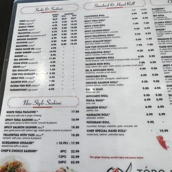 Toro sushi - Menu - Sushi Bars Near Me - Henderson, Nevada