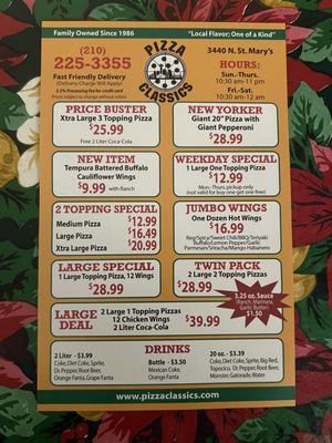 Menu photo 1 Pizza Classics San Antonio, TX Menu photo 1 Pizza Classics San Antonio, TX