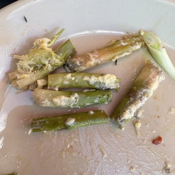 Snooze, an A.M. Eatery - Hard Asparagus stems from my Crab & Asparagus omelette - Breakfast & Brunch Near Me - Orange, California