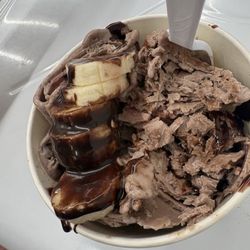 Mr. Puff's Hand-Rolled Ice Cream - Chocolate banana syrup
