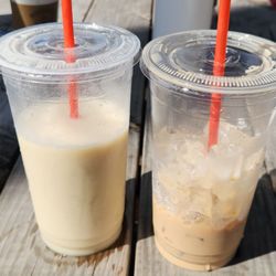 Mugshotz Coffee - Piña colada smoothie and iced coffee (decafe)
