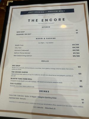 Menu photo 3 The Encore Sushi Solana Beach, CA Menu photo 3 The Encore Sushi Solana Beach, CA
