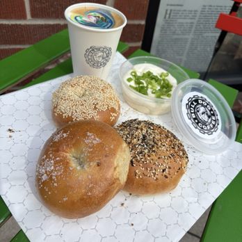 Bulldog Coffee - 3 pack bagels + 1 schemer, and rainbow latte - Coffee & Tea Near Me - Toronto, Ontario
