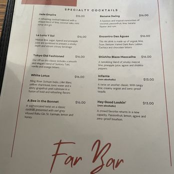 Far Bar - Drink menu - Asian Fusion Near Me - Los Angeles, California
