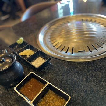 MIU Japanese BBQ - Grill area and dipping sauce - Japanese Near Me - Las Vegas, Nevada
