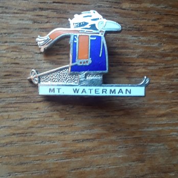 Mount Waterman Ski Lifts - Mt. Waterman Skier pin circa 1980 - Ski Resorts Near Me - La Canada, California Mount Waterman Ski Lifts - Mt. Waterman Skier pin circa 1980 - Ski Resorts Near Me - La Canada, California