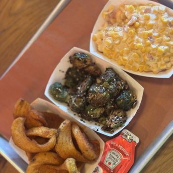 Barn Booze n Bites - Veggie Plate with wedges, crispy brussel sprouts and smoked bacon creamed corn - Bars Near Me - Dunwoody, Georgia Barn Booze n Bites - Veggie Plate with wedges, crispy brussel sprouts and smoked bacon creamed corn - Bars Near Me - Dunwoody, Georgia