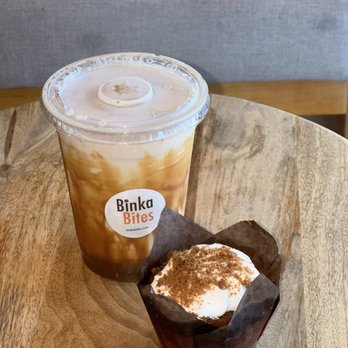 Binka Bites - Millbrae - Churro cupcake and dulce de leche milk tea | @ashleyyyvonne on IG - Desserts Near Me - Millbrae, California