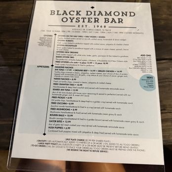 Black Diamond Oyster Bar - Menu - Seafood Near Me - Corpus Christi, Texas Black Diamond Oyster Bar - Menu - Seafood Near Me - Corpus Christi, Texas