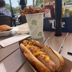 Bru Garden - Upstairs at the Bru Garden with my Whistle Dog, a Large Fries, and a corner of my spouse's Burger.