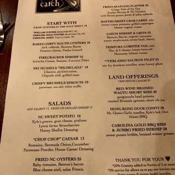 Catch Restaurant - The regular dining menu that night. - Seafood Near Me - Wilmington, North Carolina Catch Restaurant - The regular dining menu that night. - Seafood Near Me - Wilmington, North Carolina