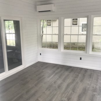 Covenant Contractors - All season room enclosure with LVT flooring, shiplap walls and Pella windows. - General Contractors Near Me Covenant Contractors - All season room enclosure with LVT flooring, shiplap walls and Pella windows. - General Contractors Near Me