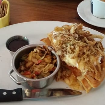 Hash Kitchen - Fried chicken eggs Benedict, waffles subbed for the biscuits! OMG! so amazingly delicious. - Breakfast & Brunch Near Me - Scottsdale, Arizona