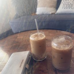 My usual here, four shots of espresso over ice, splash of heavy cream & three pumps of toffee