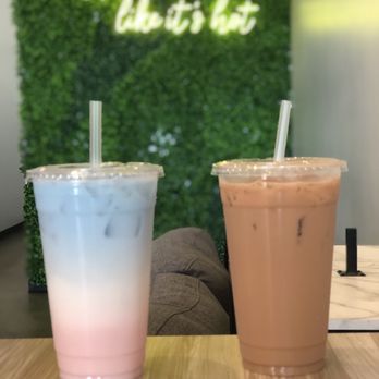 Rewind - Rose Milk Latte and Brown Sugar Milk Tea dairy free. 24oz - Bubble Tea Near Me - Chandler, Arizona