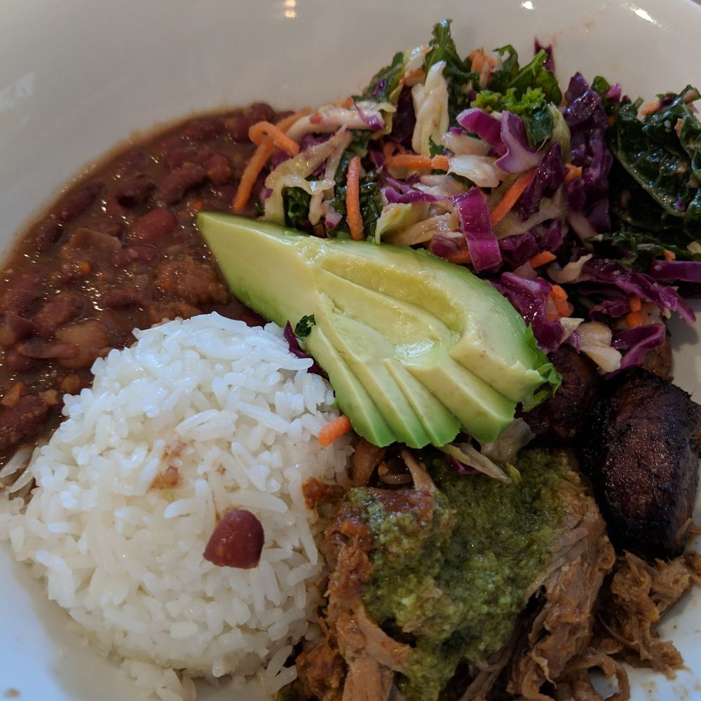 Kitava - Cuban Bowl ($11.00, w/ Pork +$4) - 4.5 stars. This was great! Meat, plantains, super tasty. Slaw not bad, a bit soggy. Fri lunch 2018-11-30 - Gluten-Free Near Me - San Francisco, California