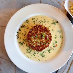 Bobbies Airway Grill - Crab Cake with lemon dill sauce and French fries