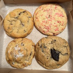 Oreo, caramel pretzel, chocolate chip, and sugar cookie!
