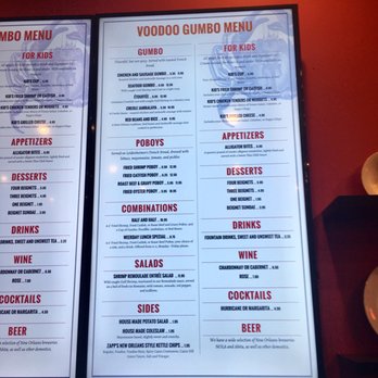 Voodoo Gumbo - Menu as of 12/2018, page 1 of 2 - Cajun/Creole Near Me - Nashville, Tennessee Voodoo Gumbo - Menu as of 12/2018, page 1 of 2 - Cajun/Creole Near Me - Nashville, Tennessee